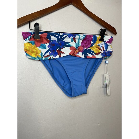 Bleu Rod Beattie WomenS 8 Medium Bikini Bottom Blue Floral Fold Over Waist NWT - Picture 2 of 5